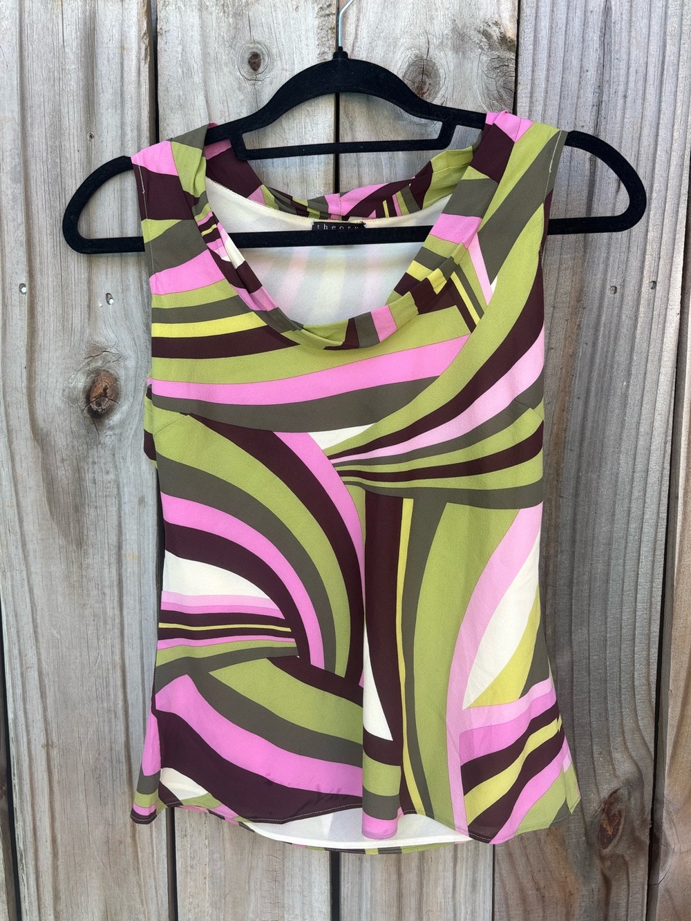 Vintage Theory Sleeveless Silk Camisole in Olive Green, Pink & Brown